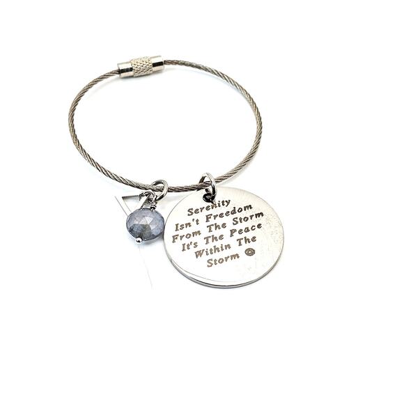 Serenity Quote Keychain Labradorite Recovery AA Alcoholics Anonymous Keyring - Picture 4 of 6